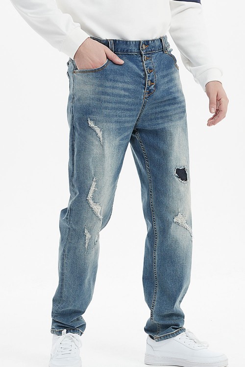 بنطلون جينز رجالي ازرق مع كحتة بيضاء