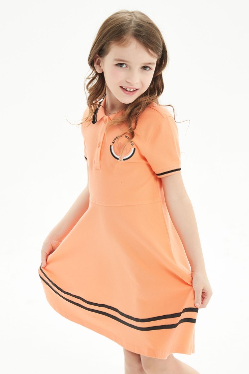 فستان بولو بناتي برتقالي